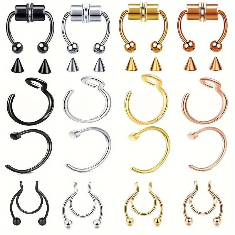 1pcs Stainless Steel Magnetic False Nose Ring Non Perforated Nose Clip Hip-hop Magnetic Horseshoe Ring Jewelry