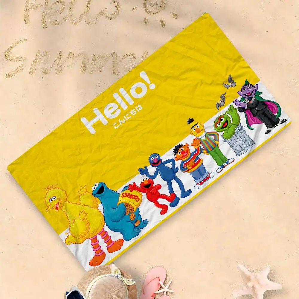 S-Sesame S-Street Theme Anime Beach Swimming Towel Soft Absorbent Washcloth Children's Gifts for Kids Travel Camping Gym