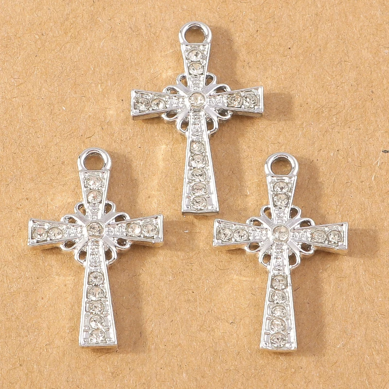 10pcs Luxury Crystal Rhinestone Cross Charms Pendant for Making Earrings Necklace DIY Religious Jewelry Accessories Supplies