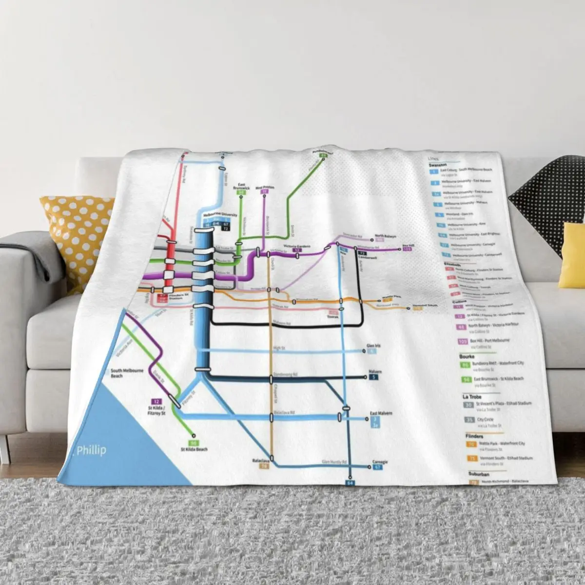 Одеяло Melbourne Tram Network Map, плюшевые волосатые декоративные диваны, большие одеяла