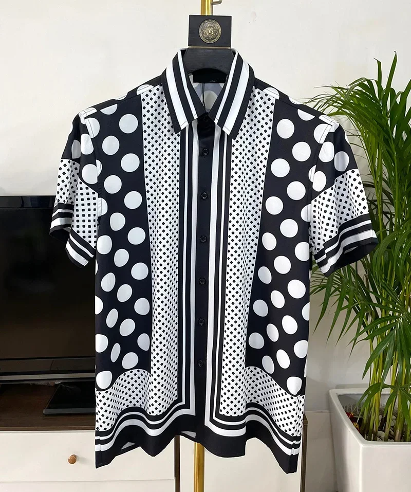 

Модные рубашки в горошек, мужская одежда, летняя повседневная мужская рубашка с коротким рукавом, социальная рубашка Camisa Masculina Manga Longa, рубашка для выпускного вечера