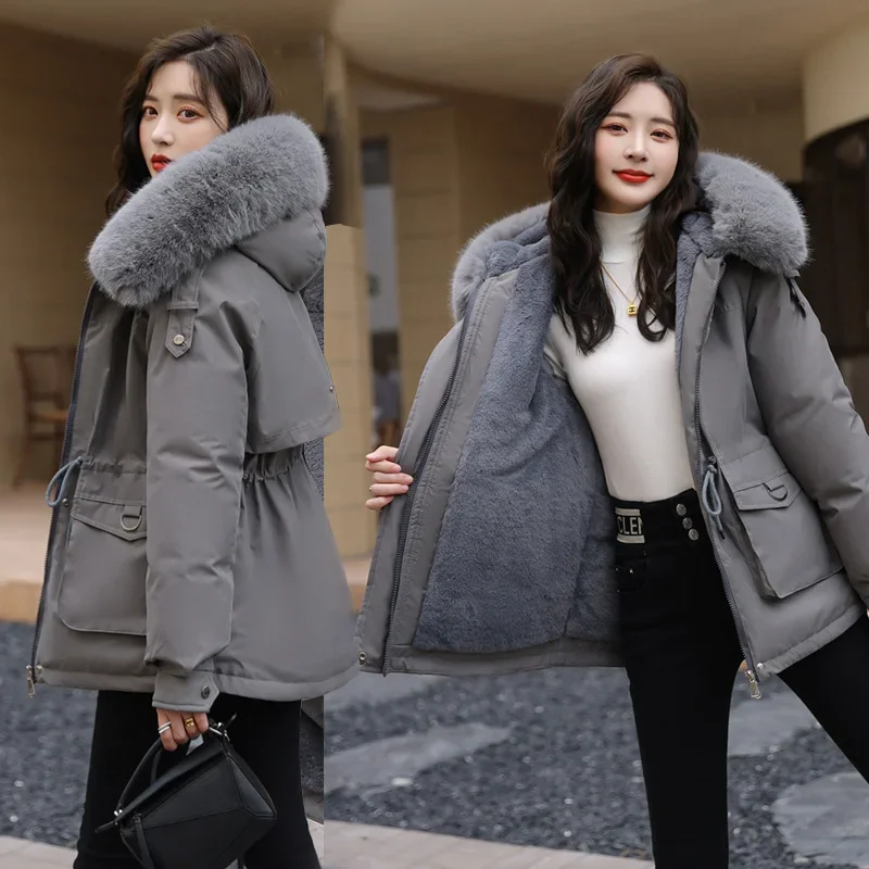 Cotton-padded Korean Style Coat Jacket 2024 Winter New Large Collar Lamb Wool Cotton Coat Loose-fit Women's Cotton-padded Parka