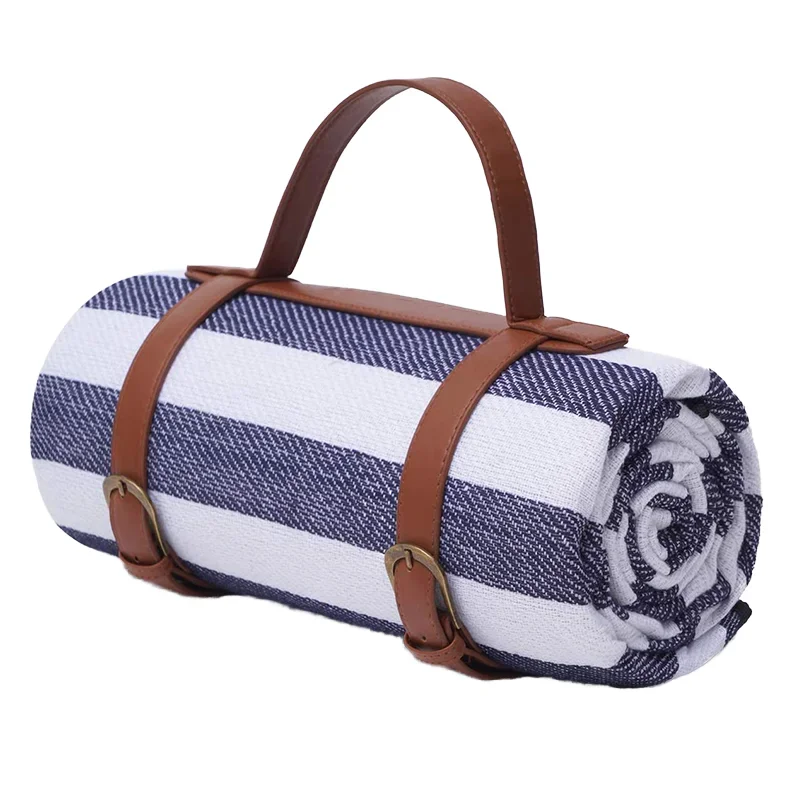 

Sand Free Beach Picnic Blanket Large Polyester Fleece Rug Mat Blanket Camping Blankets With PU Handle