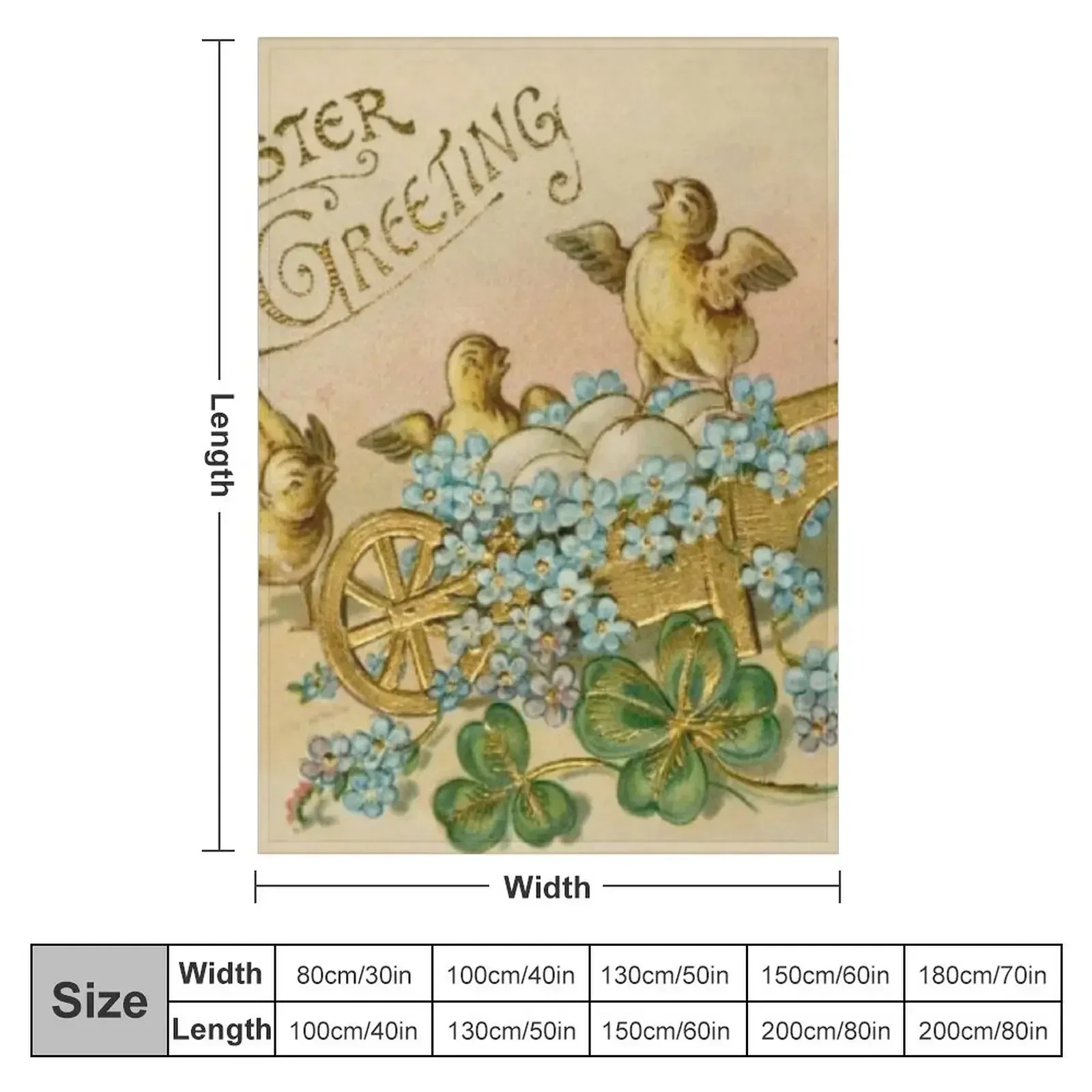 Vintage Easter Greeting Chicks Wheelbarrow Eggs Blue Flowers Cloverleaf Throw Blanket Luxury Throw Decoratives Blankets