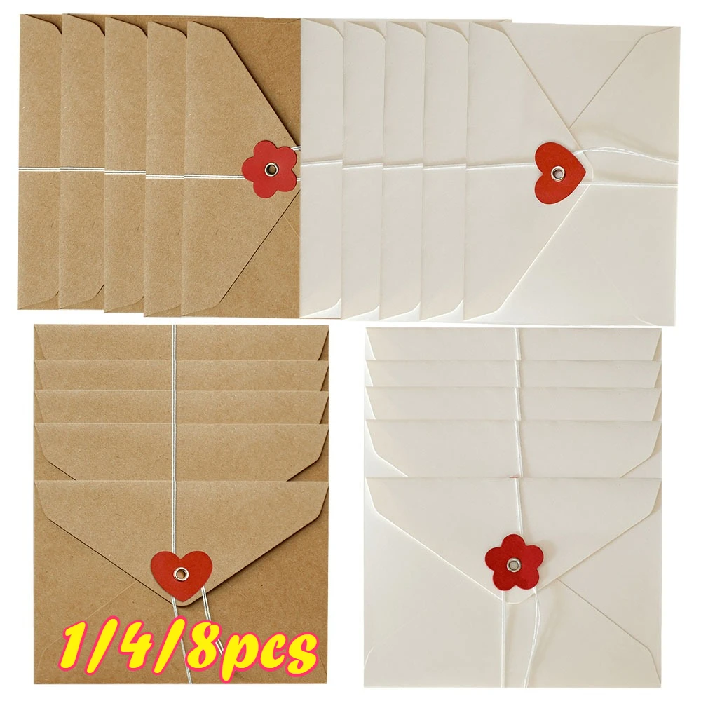 

1/4/8pcs Vintage Heart String Kraft Envelopes, Love Letter Envelopes for Greeting Cards, Romantic Valentine Gift Packaging