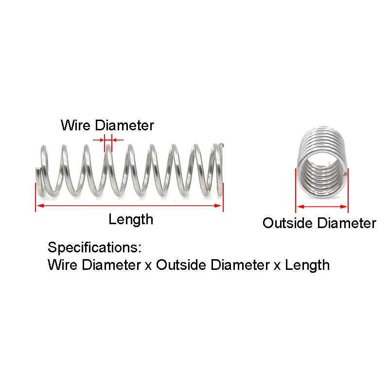 Yiqianyuan 1/2pcs SUS304 Stainless Steel Return Spring Diameter 0.8mm~2mm Compression Spring Length 305mm