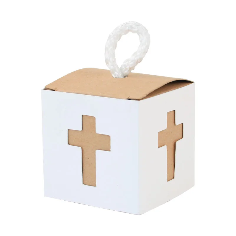 10/20PCS Wooden cross rosary Candy Box boy girl First Holy Communion Baptism Christening rustic wedding Easter gift