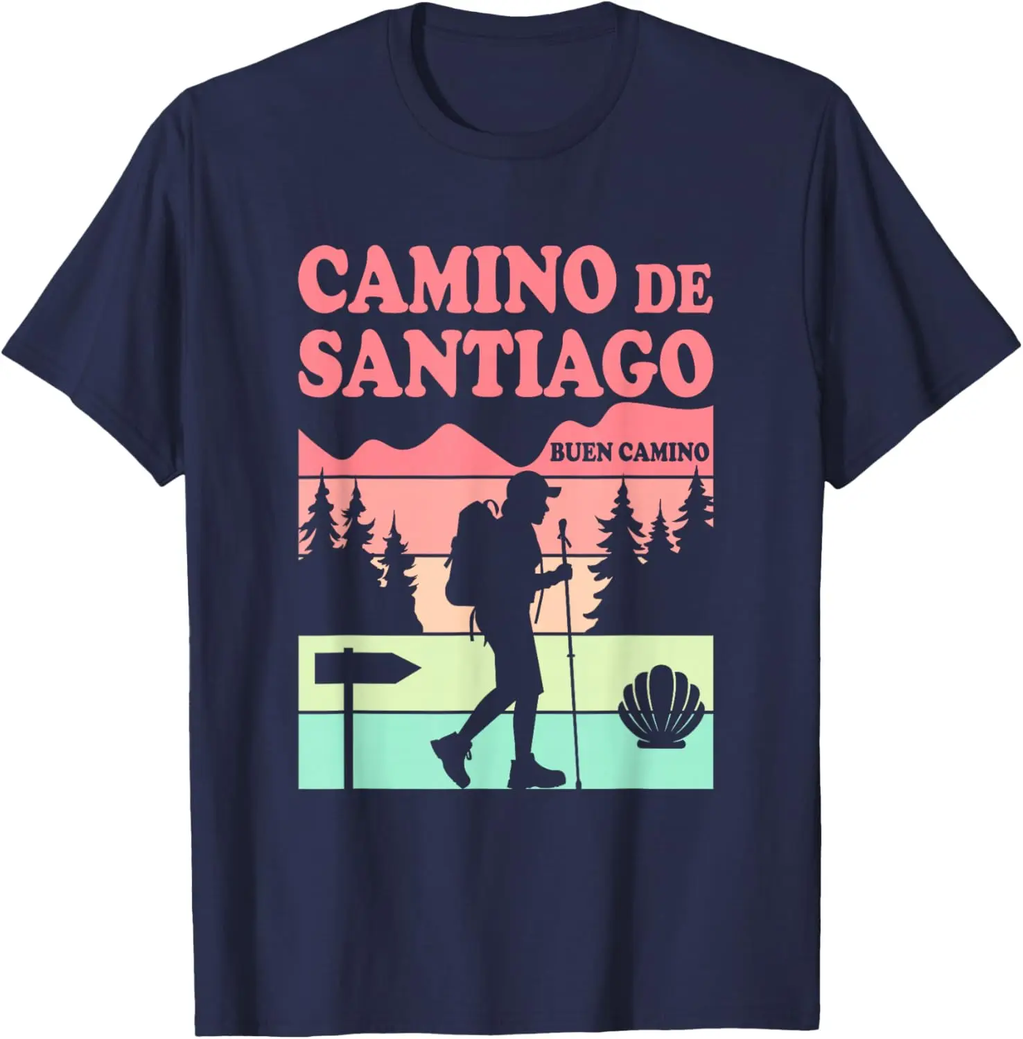 Camino De Santiago T-Shirt Short Sleeve Casual 100% Cotton Shift