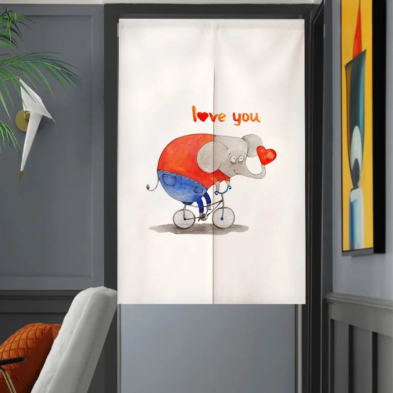 ستارة غرفة تغيير الرسوم المتحركة المرسومة يدويًا، ستائر المدخل، مدخل المطبخ، نصف ستارة معلقة من الكتان نورين #3