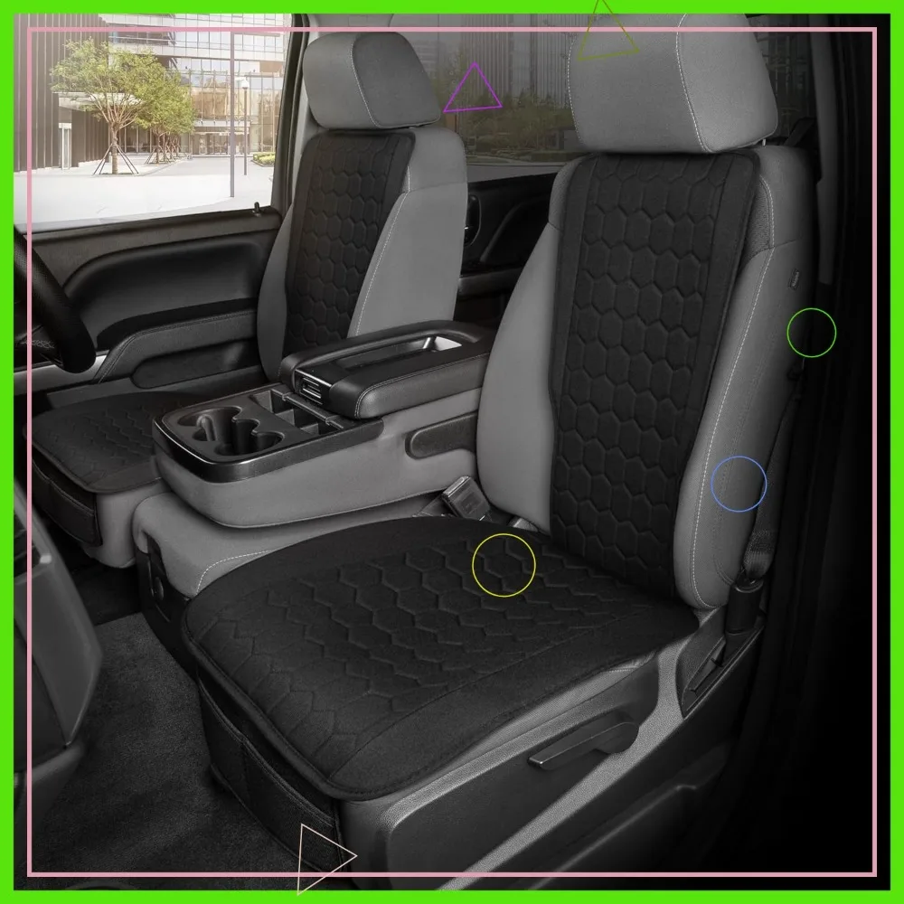 

Premium Faux Leather Car Seat Covers (2 Pack), Universal Fit for Cars Trucks SUV, Easy Install with Storage Pockets