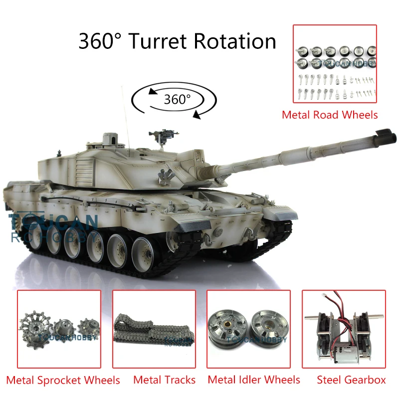 2.4G Henglong 1/16 Snow 7.0 Challenger II RC Tank 3908 360° Turret Metal Tracks TH17761-SMT4