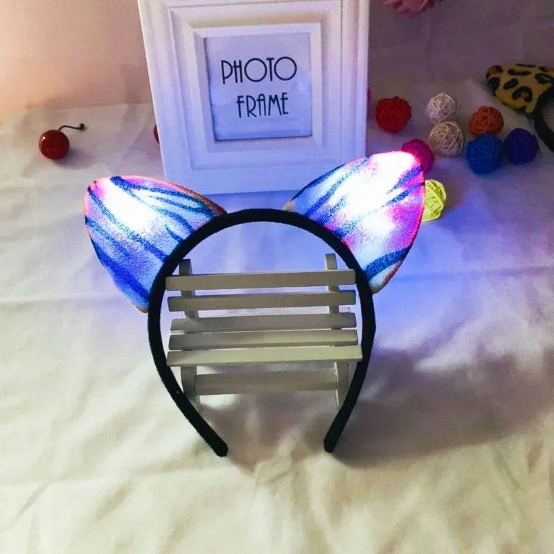 12 قطعة LED الحدث متوهجة أفخم مثير القط الثعلب ليوبارد آذان عقال الشعر فتاة حفلة الدعامة هدية عيد ميلاد زي الزفاف