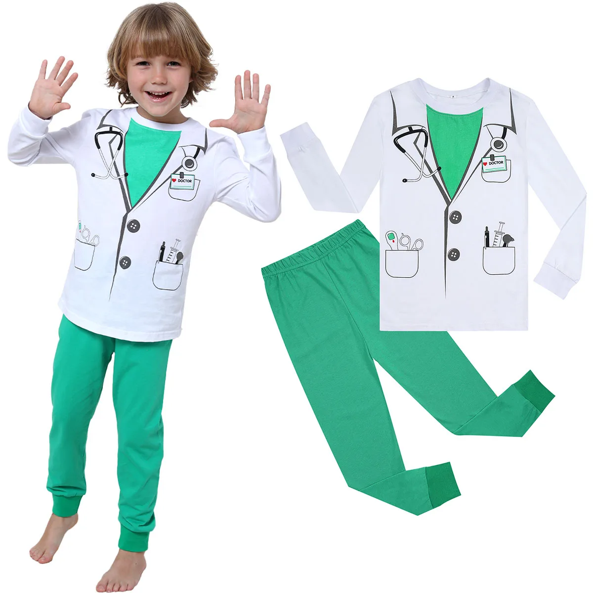 Doctor Costume Kids Halloween Pajamas Toddler Cosplay Theme Party Clothes Baby Boy Career Day Game Clothing Girl Green Sets