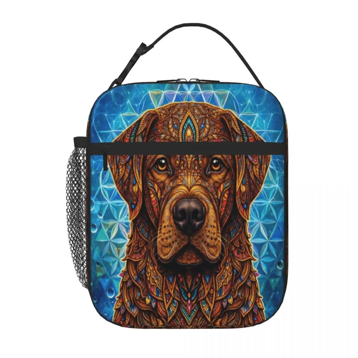 Bestselling Lab Visions 065 Psychedelic Labrador Dog With Sacred Geometry Ruffled Food Cooler Bag Student Daily Adult Lunch Bag