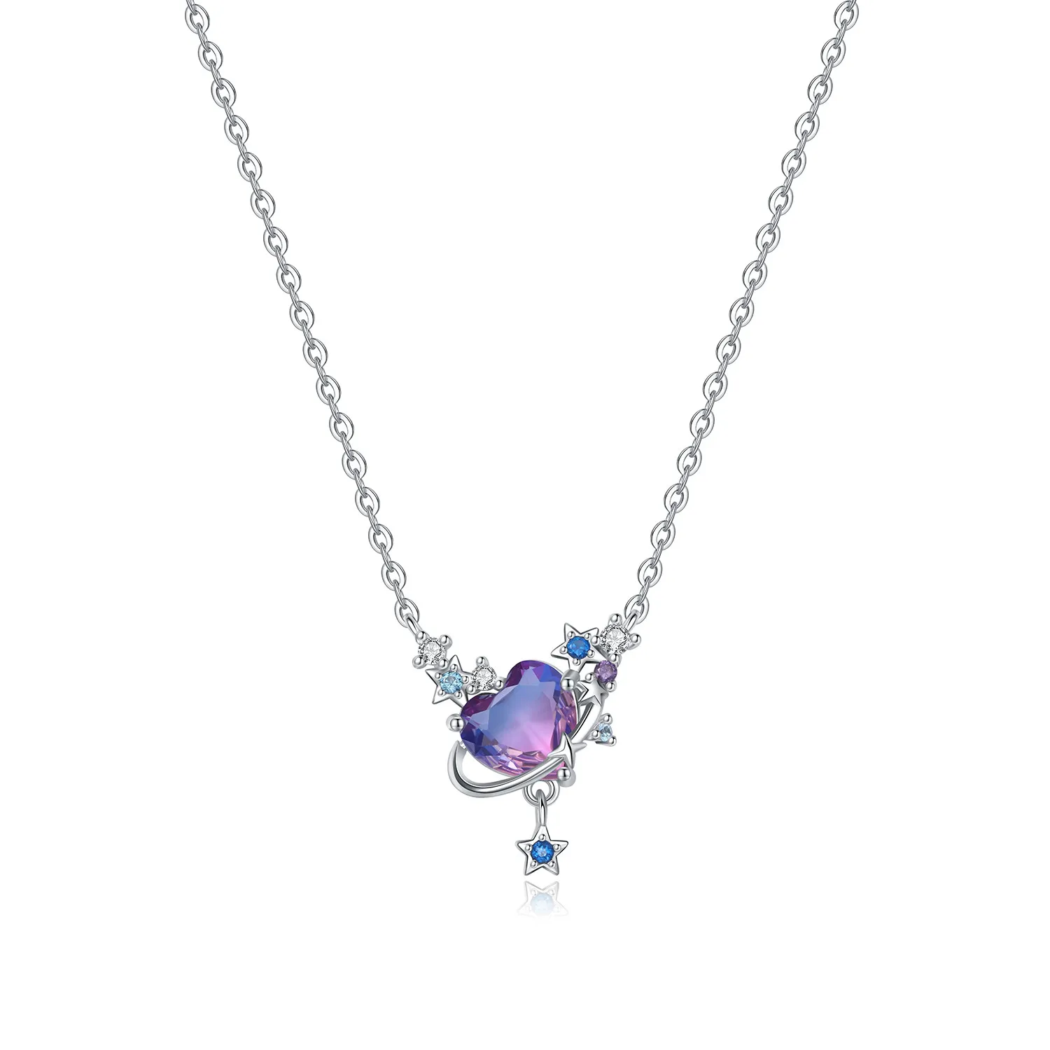 

925 Sterling Silver Purple Infinite Love Heart Planet Necklace Pendant Necklace for Women Birthday Gifts Fashion Fine Jewelry