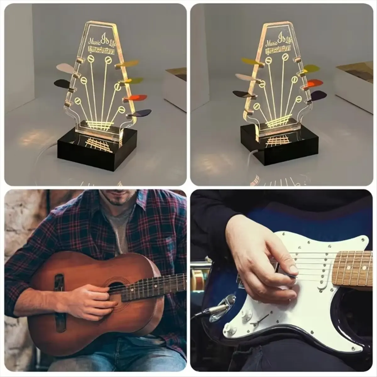 

Подставка для гитарных медиаторов TUREBG: акриловый держатель для хранения и демонстрации медиаторов с подсветкой для электрогитар