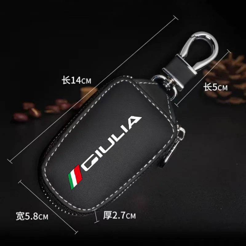 Leather Car Key Protection Shell Bag Filber Car Key Case Car Keychain For Alfa Romeo 156 159 Mito Giulia Stelvio Giulietta