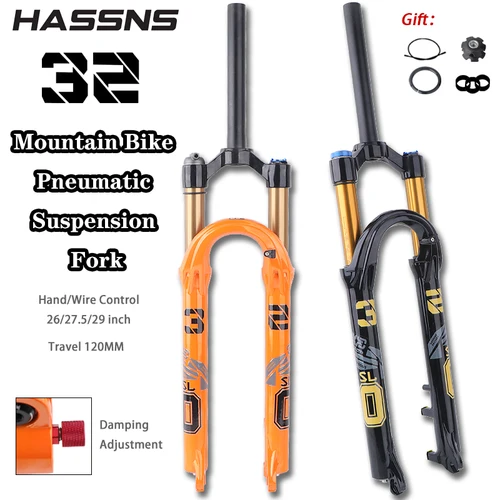 HASSNS MTB 포크 자전거 서스펜션 26/27.5/29 인치 120mm 여행 산악 자전거 조정 가능한 프론트 포크 오일 및 에어 퀵 릴리스