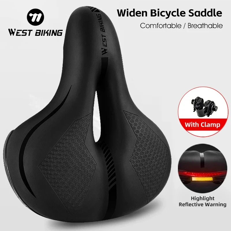 WEST BIKING Widen Bicycle Saddle Ergonomic Shock-Absoption Bike Saddle Thicken Soft Comfortable Seat Cushion Cycling Parts