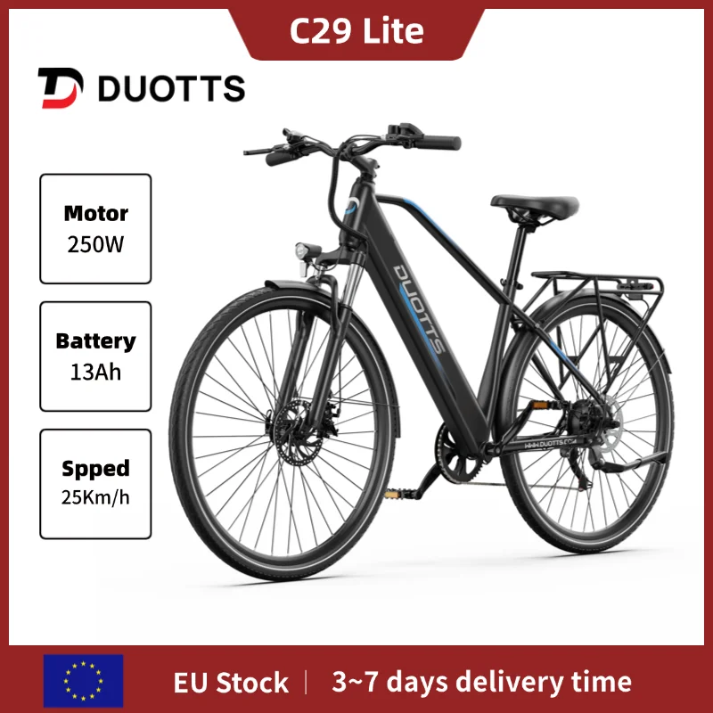 Vélo électrique DUOTTS C29 Lite 250W Conforme aux normes européennes 36V 13Ah Longue autonomie 27,5'' 700C*42C Pneus fins Vélo électrique pour trajets urbains