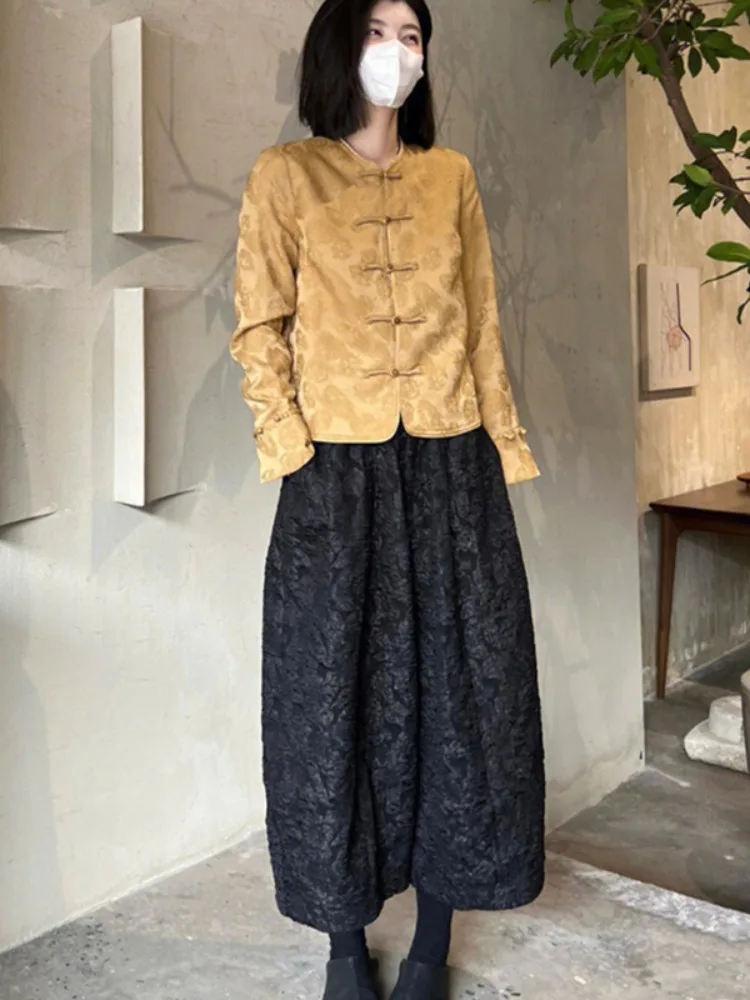 New Chinese Style Embroidered Button Top Bottom Set Women's Spring Tang Suit Modified Short Outer Wide Leg Pants Two Piece Set