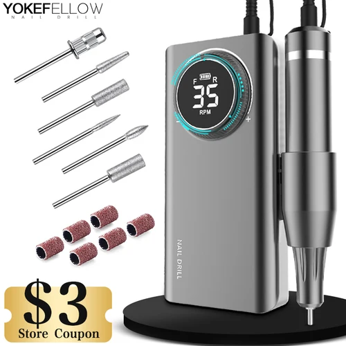 Taladro de uñas de 35000RPM, lima de uñas eléctrica recargable portátil con pantalla LCD HD, pulidor de uñas profesional para manicura