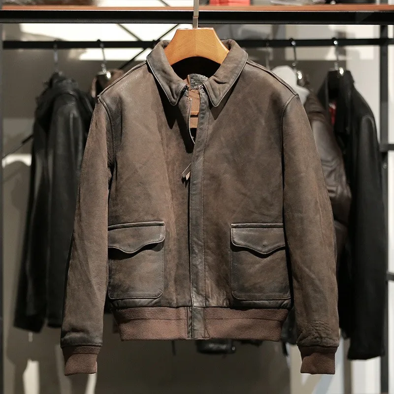 Heavy-washed leather for men undyed