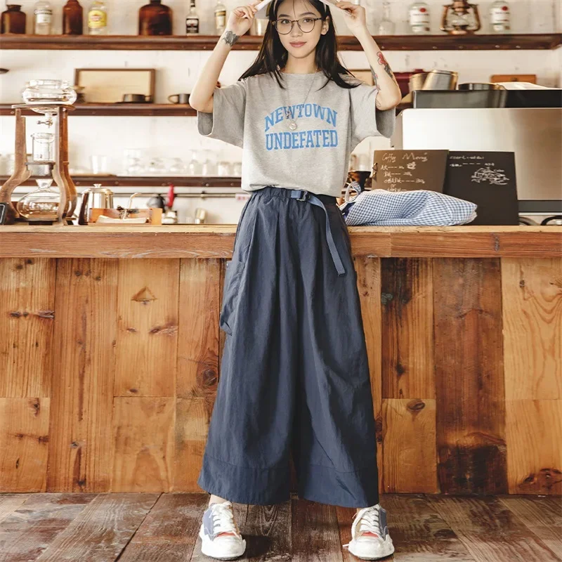 Maden Damen japanische lässige Cargo hose mit hoher Taille Baggy Pocket Hose mit weitem Bein 2023 Sommer Overs ize A-Linie Rock Culottes