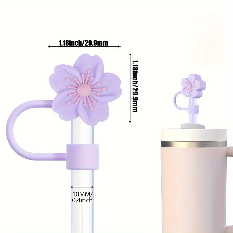 5PCS Hat Straw Covers for Stanley Cups cherry blossom Accessories Cute Silicone Straw Toppers Caps Dust-Proof Reusable Straw