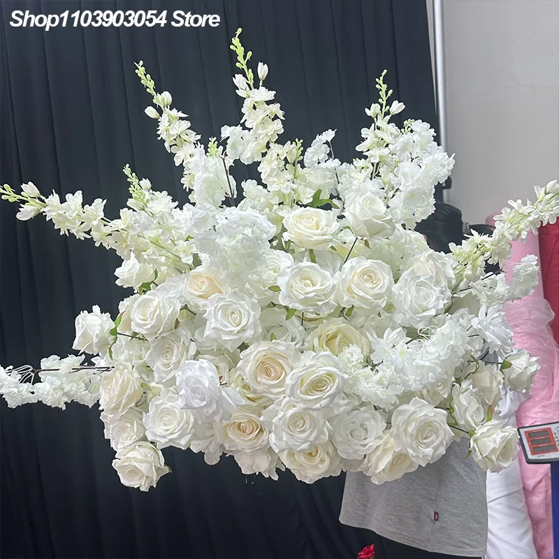 Weiße Künstliche Rittersporn-Rose Luxuriöse Hochzeitsblumen-Dekoration Große Blumenkugel Hochzeitsdekoration Wegführungs-Requisiten – Detail 4