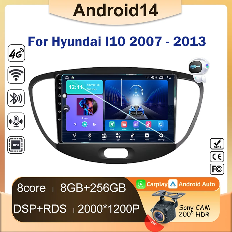 

Carplay Android For Hyundai i10 2007 2008 2009 2010-2013 Car Radio Multimedia Video GPS Navigation Auto Screen 2din DVD Player
