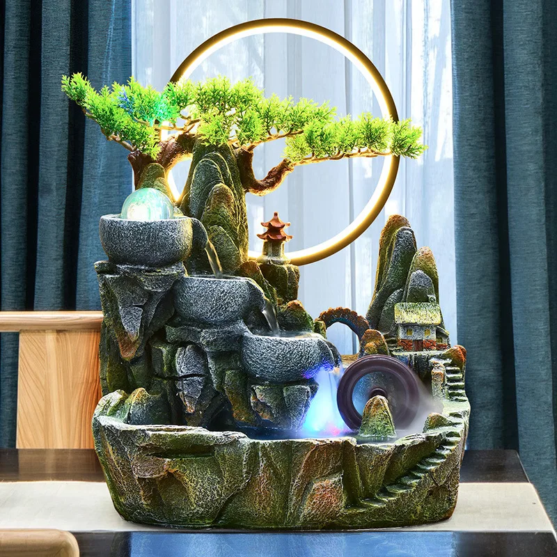 Alpine flowing water fish tank rockery fountain landscape decoration ornaments waterwheefeng shui wheel circulation