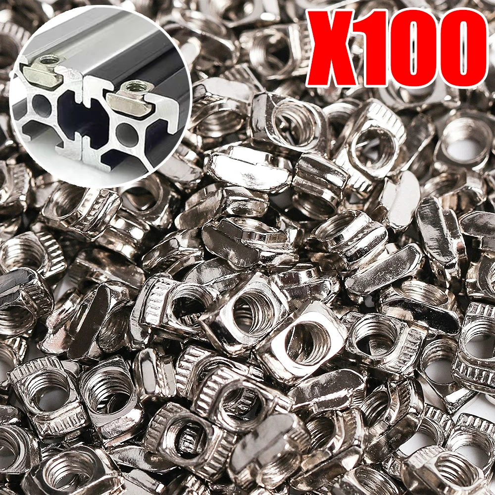 50/100Pcs EU20 M5 Slot T-nut Sliding T Nuts Hammer Drop in Nut Fasten Connector for Aluminum Extrusion DIY Home Improvement