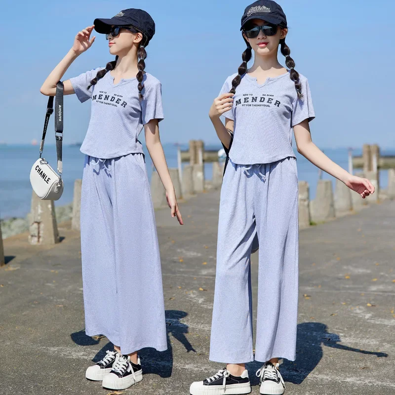 

Baby Girl Clothes Suit Clothing Fashionable Fashion Set Korean Summer Clothing New Children Pants Wide-leg Pants Two-piece Set