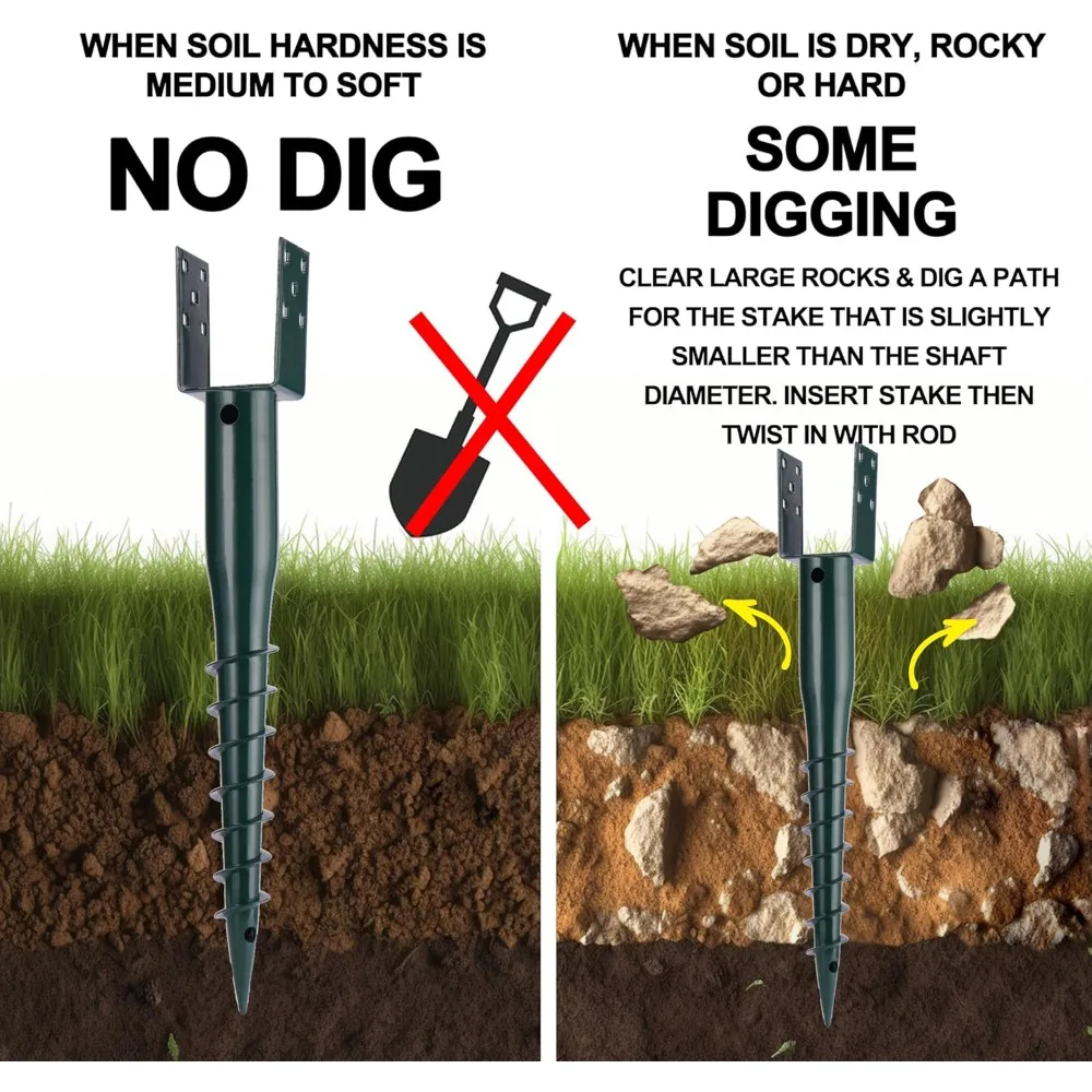 مسمار مرساة أرضي - حصة عمود على شكل حرف U مقاس 27 بوصة لصندوق البريد والسياج، تتضمن مسامير التأخر وتحديد التسليح، يناسب معيارًا #5