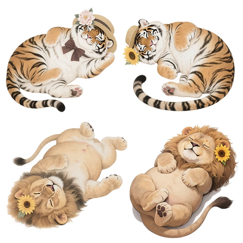 Three Ratels CEE203 Funny Sleeping Lion Tiger Cartoon Animal Wall Stickers for Children's Bedroom Decoration Eco-friendly and od