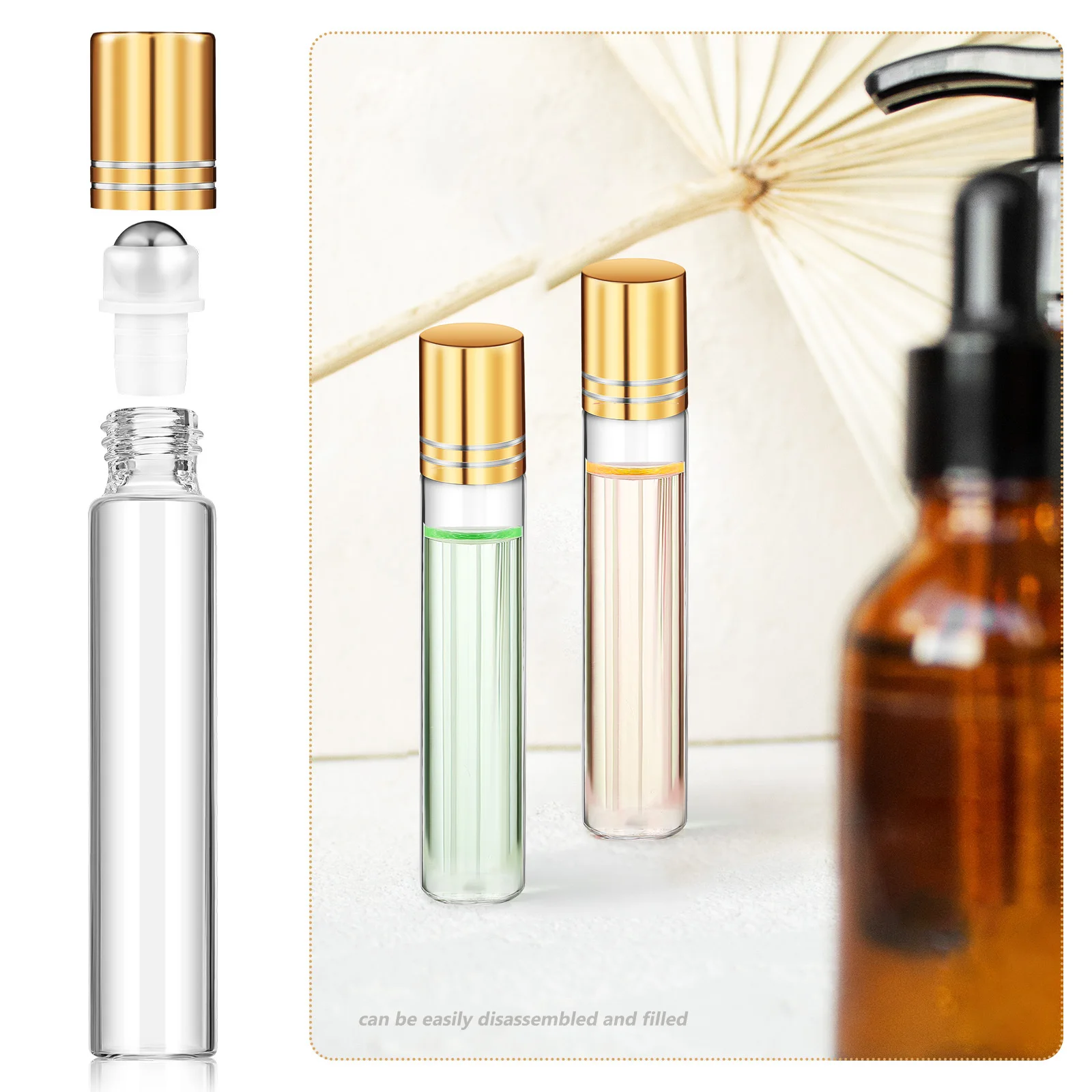 

10Pcs Empty Essential Oil Rollerball Bottles Travel Leakproof Small Refillable Perfume Bottles Portable for Liquids
