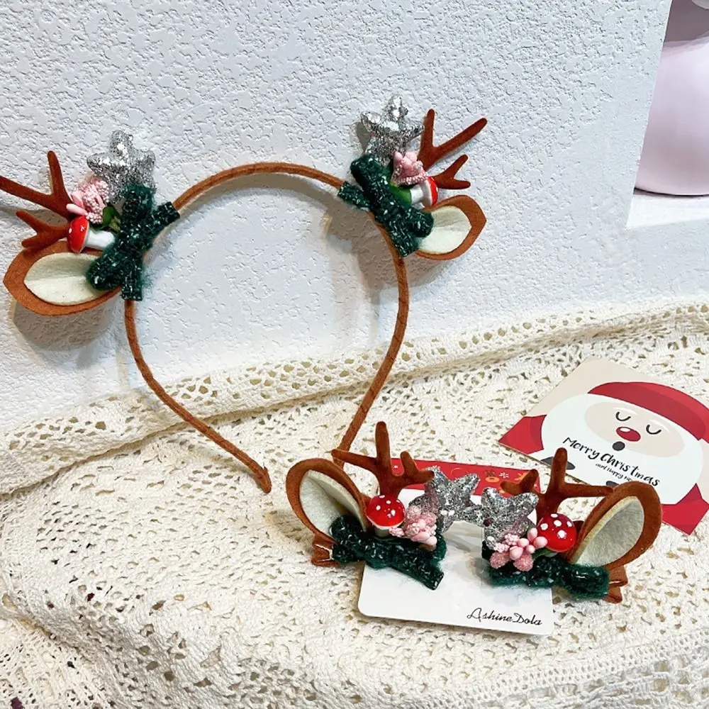 Antler Mushroom Korean Hair Accessories Deer Horn Barrette Children Hair Clip Christmas Headwear Elk Hair Hoop Antler Hairpin