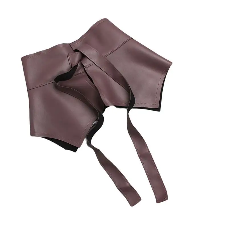 39BD PU Peplum Waist Cincher Elegant Chain for Dress Elastic Ruffle Waistband Trendy Underbust Waist Chain Wide Belt