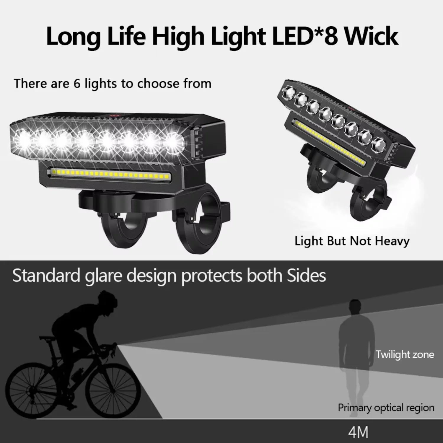 8 luces delanteras de bicicleta con luz, 6 modos, carga USB, faros impermeables, accesorios de lámpara de ciclismo MTB