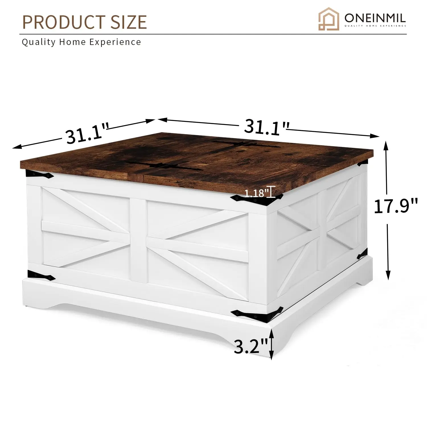 Farmhouse Coffee Table Set with Side Tables & Storage Space, Retro Living Room Furniture, 31 Inch, White, Customized