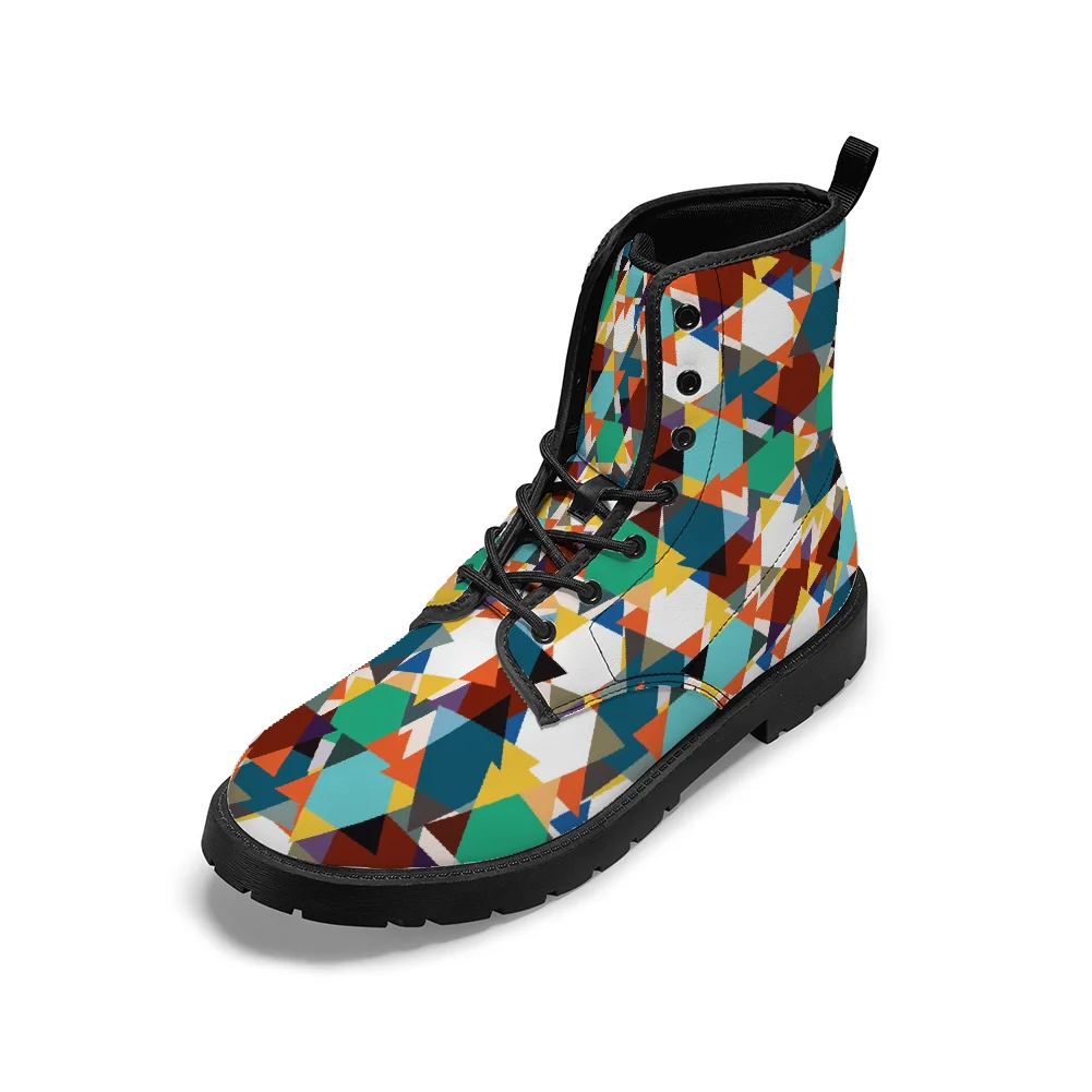 

Street stye color blocked plaid mid-calf boots trendy autumn and winter boots for men and women