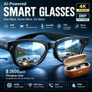 Inteligentne okulary M02 Ultra 2026 AI ChatGPT Kamera HD 1080P Power Bank 3600mAh Etui ładujące 32GB Okulary przeciwsłoneczne z funkcją tłumaczenia muzyki i wideo
