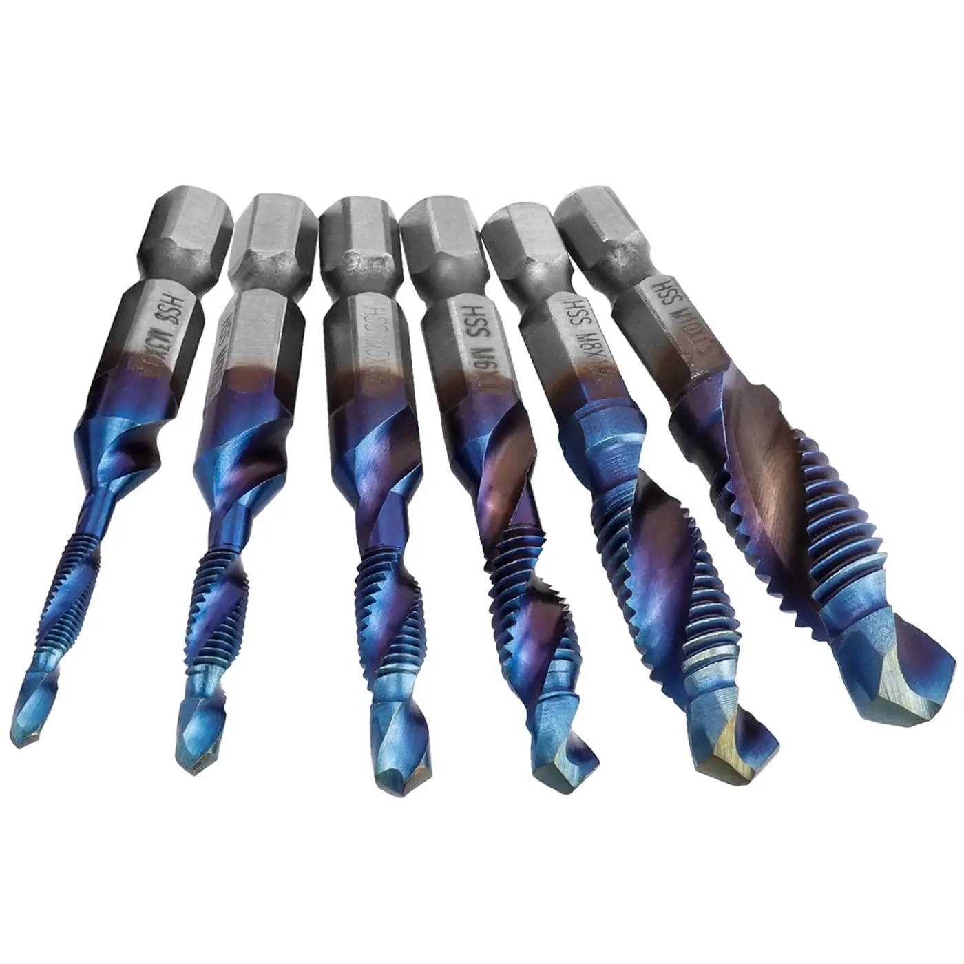 6Pcs HSS Tap Drill Bit Set M3 M4 M5 M6 M8 M10 Combination Drill & Taps Bits Hex Shank Spiral Screw Thread Tapping Tools
