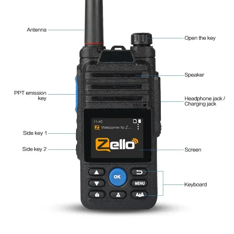 Walkie talkie Android Zello-Global, fone de ouvido, 4G, Netcom completo, com Bluetooth, WiFi, longa distância, chamadas PTT