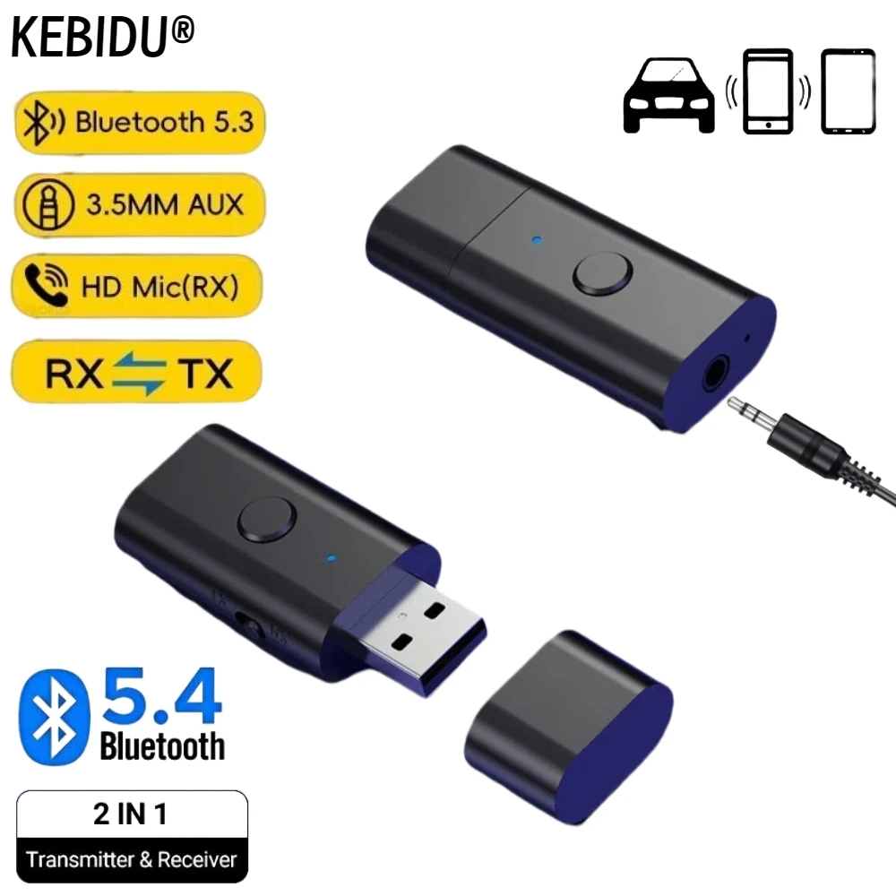

4 в 1 Bluetooth 5,3 USB-передатчик-приемник 3,5 мм Hi-Fi стерео музыка беспроводной аудиоадаптер для ТВ автомобильный комплект наушники динамик