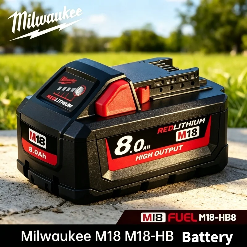 

100% Milwaukee M18 8.0Ah Rechargeable Battery M18B8 High Capacity Replacement For 48-11-1860 48-11-1850 Power Tool Battery