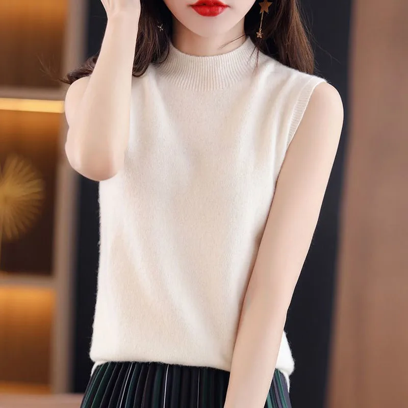 

Knitted Sweater Women Pullovers Fashion Stand Collar Sueters De Mujer Sleeveless Knit Sweater Pullover Women Tops Sweaters Q3491