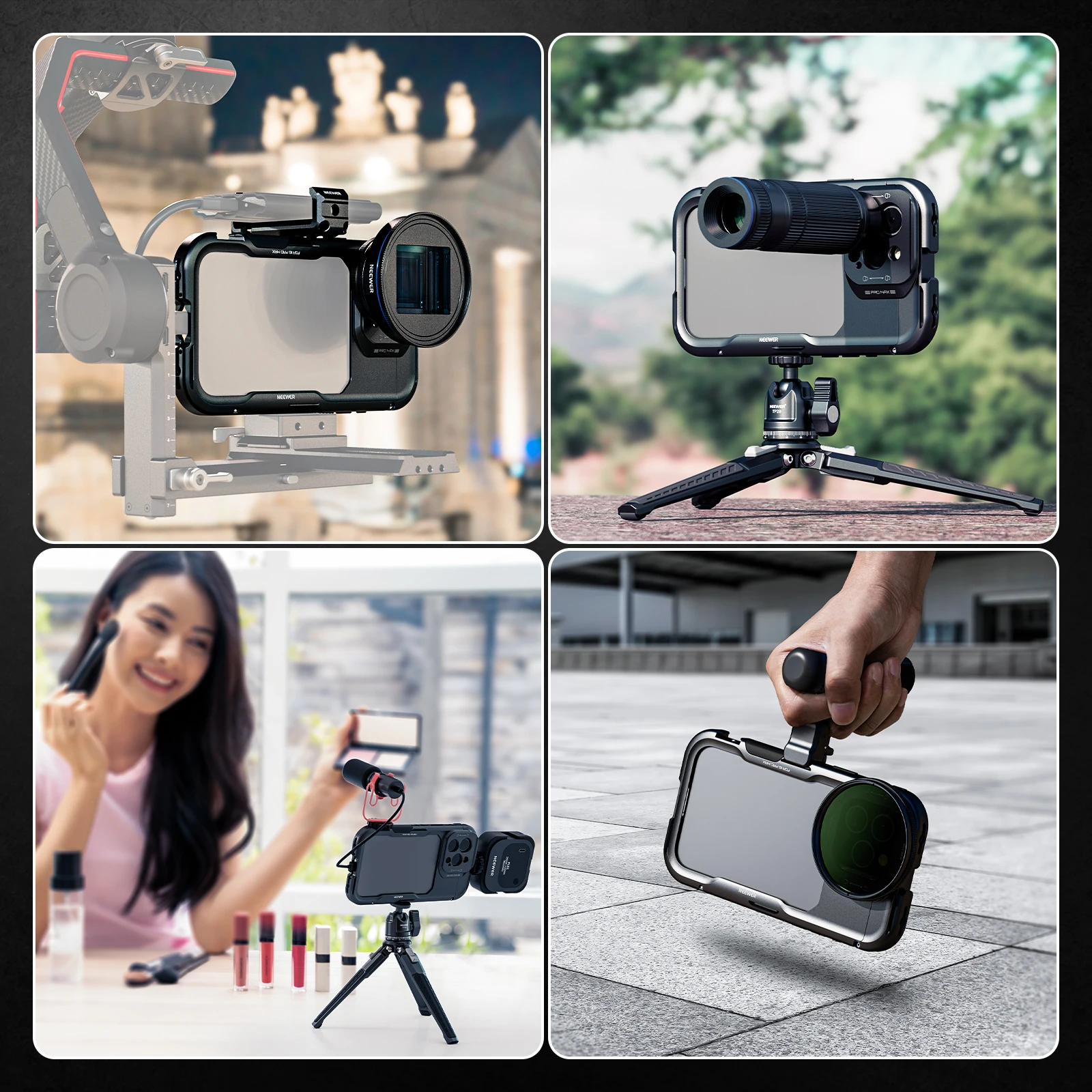 NEEWER Telefonkäfig-Hülle für iPhone 16 Pro/Pro Max, Schnellverschluss-Video-Rig, Telefonstabilisator mit 67 mm Filteradapter – Detail 8