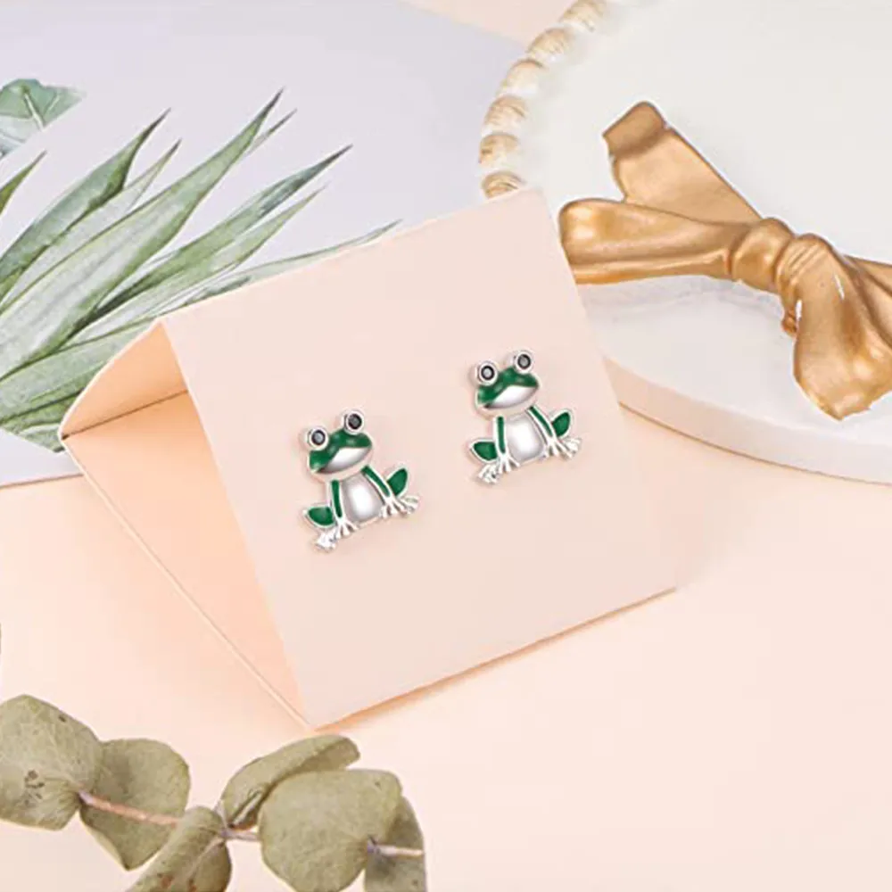 Huitan Cute Green Frog Stud Earrings Women Colored Funny Enamel Animal Earrings Fancy Birthday Gift for Dance Party Jewelry - view 4